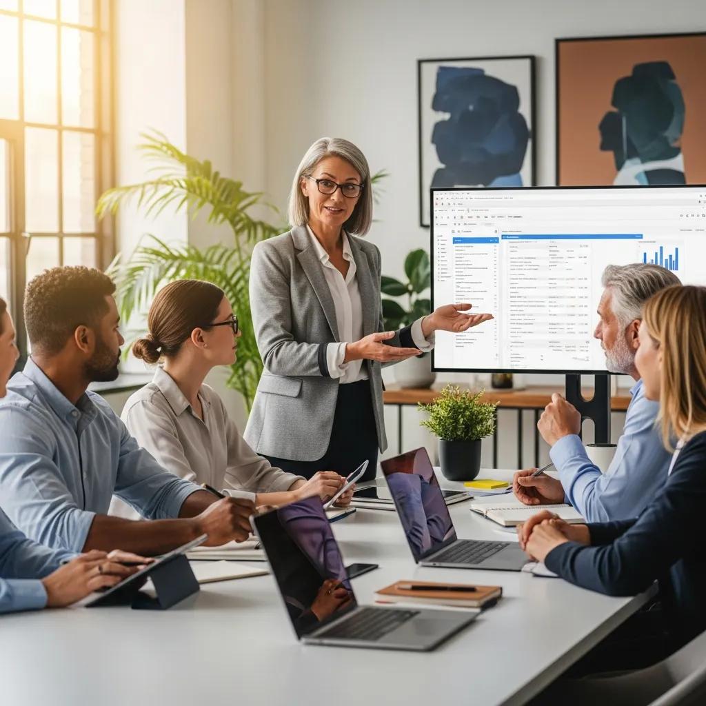 Business owner delegating tasks in a collaborative meeting, emphasizing teamwork and empowerment