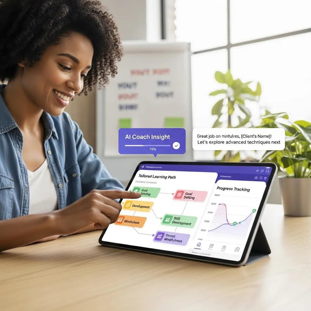 Person interacting with a coaching app that tailors content and next steps