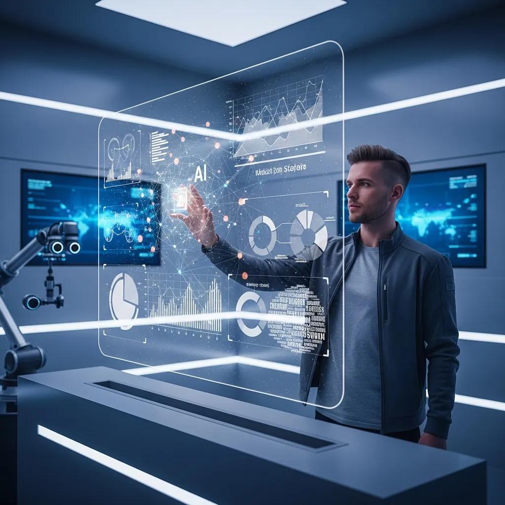Person using AI tools to analyze market data in a modern workspace